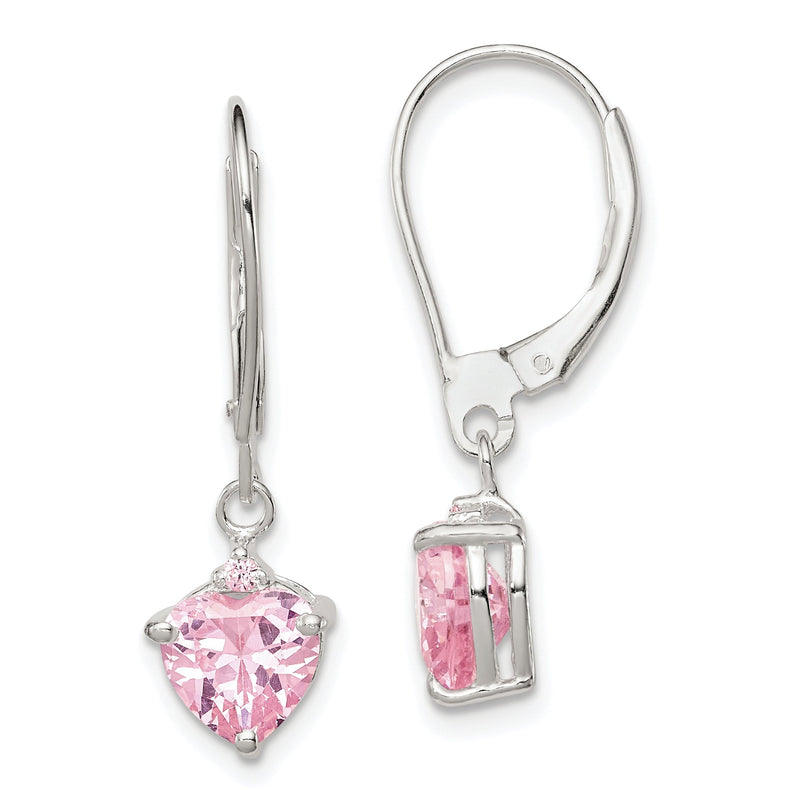 Sterlingsilber Poliert Rosa Zirkonia Herz Brisur Ohrhänger