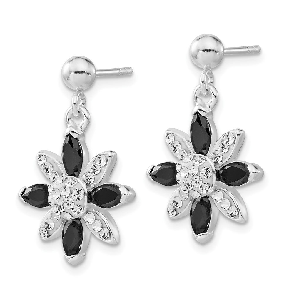 Sterlingsilber Schwarz Zirkonia & Stellux Kristall Blume Stecker Ohrhänger