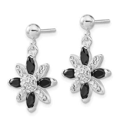 Sterlingsilber Schwarz Zirkonia & Stellux Kristall Blume Stecker Ohrhänger