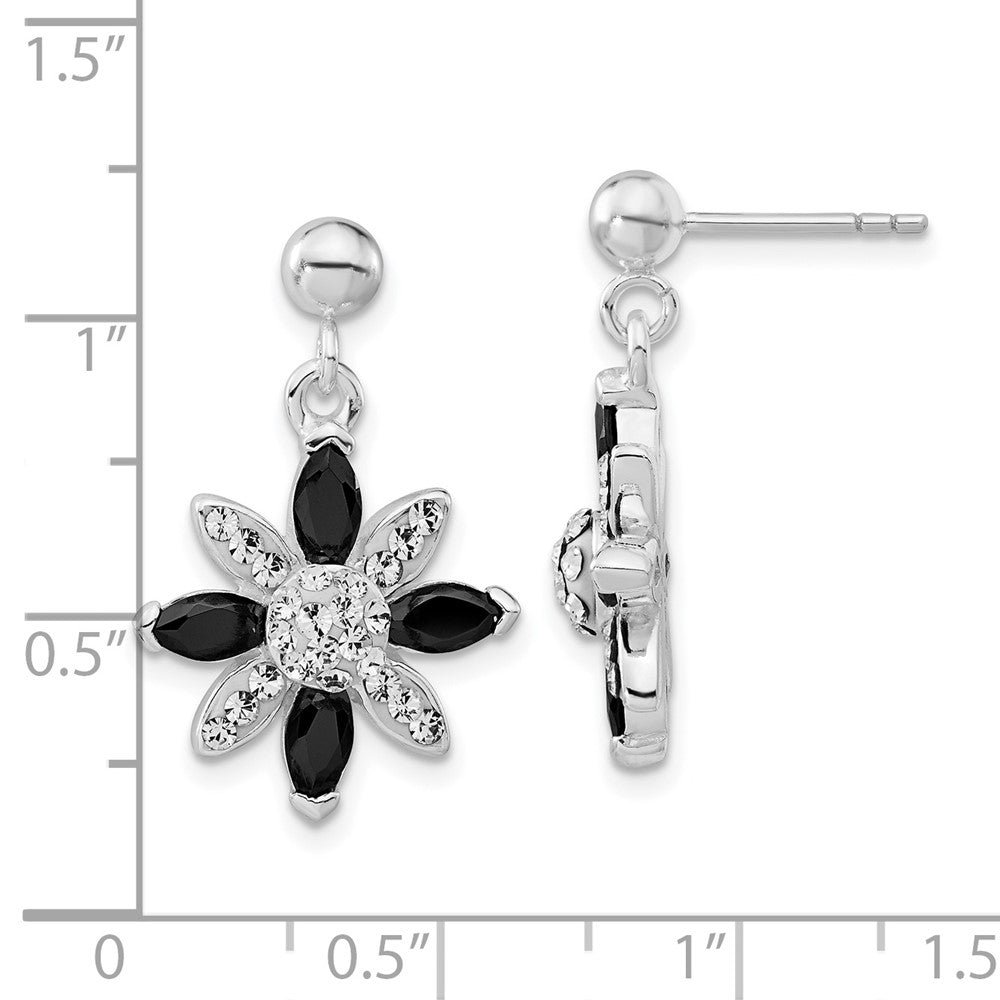 Sterlingsilber Schwarz Zirkonia & Stellux Kristall Blume Stecker Ohrhänger