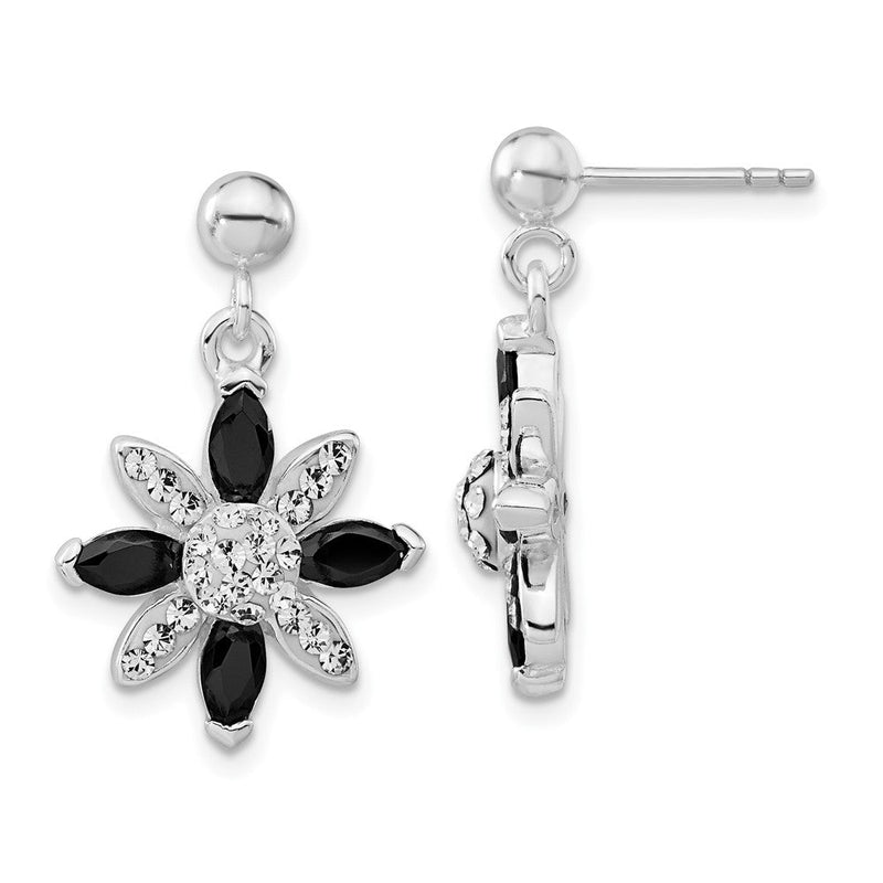 Sterlingsilber Schwarz Zirkonia & Stellux Kristall Blume Stecker Ohrhänger