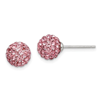 Sterlingsilber Rhodiniert 8mm Rosa Czech Kristall Ohrstecker