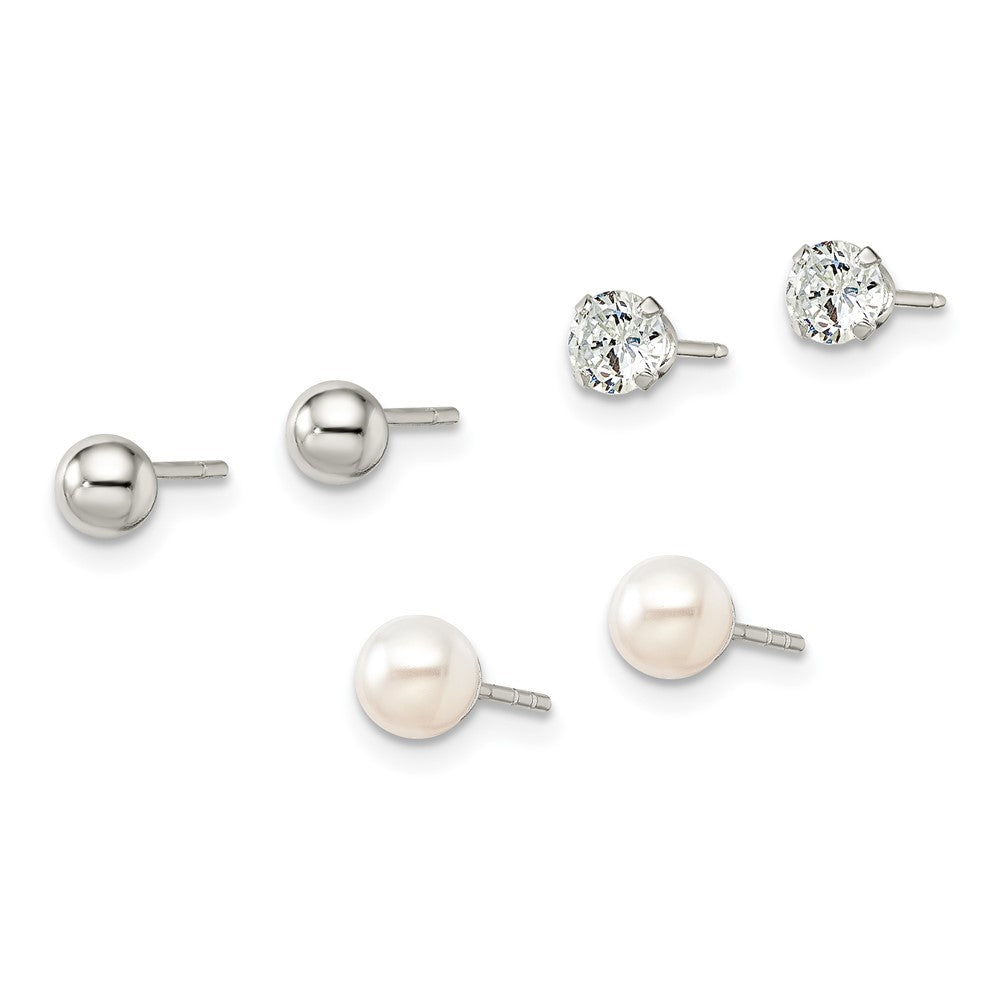 Sterlingsilber Stecker 3pc Stellux Kristall und Fwc Perle Ohrring Set