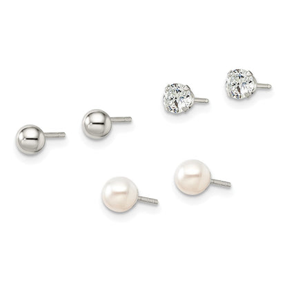 Sterlingsilber Stecker 3pc Stellux Kristall und Fwc Perle Ohrring Set