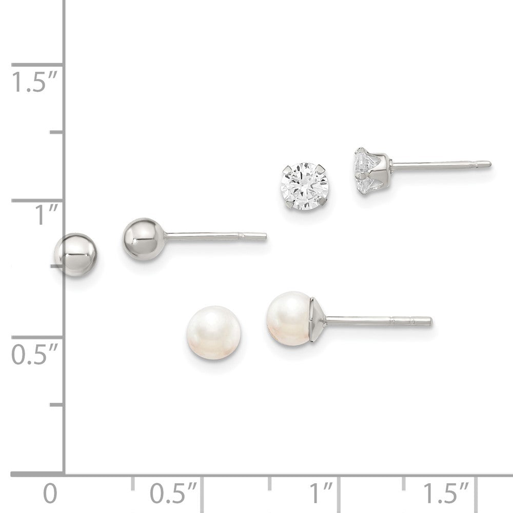 Sterlingsilber Stecker 3pc Stellux Kristall und Fwc Perle Ohrring Set
