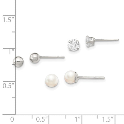 Sterlingsilber Stecker 3pc Stellux Kristall und Fwc Perle Ohrring Set