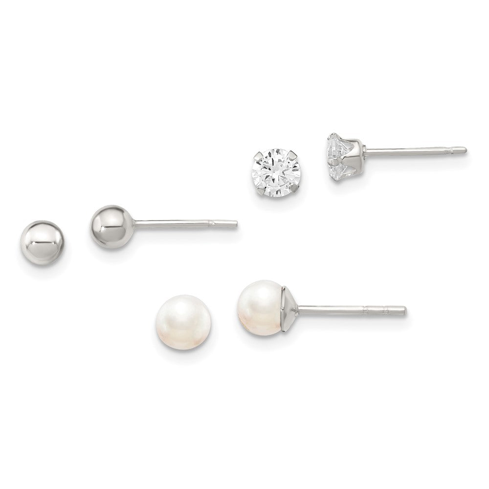 Sterlingsilber Stecker 3pc Stellux Kristall und Fwc Perle Ohrring Set