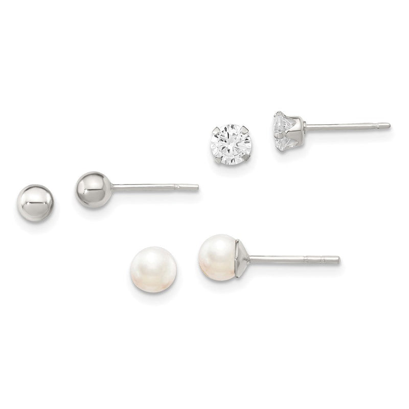 Sterlingsilber Stecker 3pc Stellux Kristall und Fwc Perle Ohrring Set