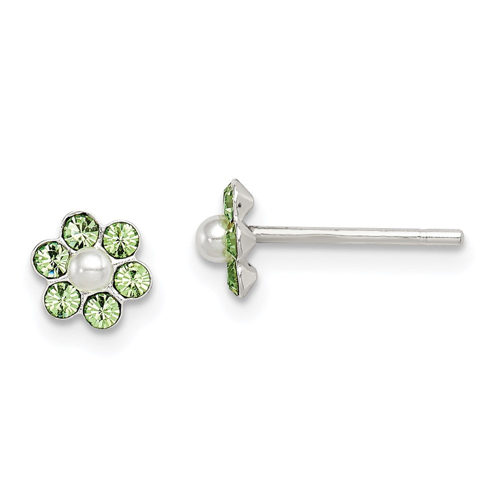 Sterlingsilber Poliert Kinder Stellux Kristall & Imitat Perle Blume Stecker Ohrring Set