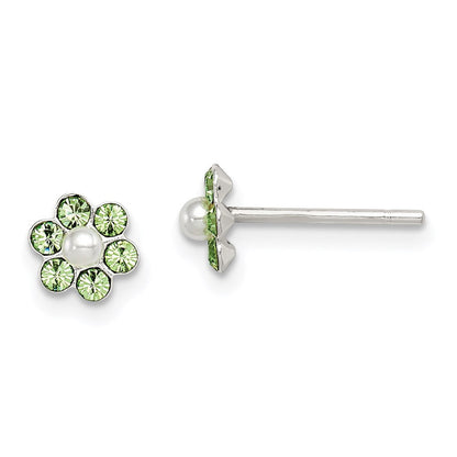 Sterlingsilber Poliert Kinder Stellux Kristall & Imitat Perle Blume Stecker Ohrring Set