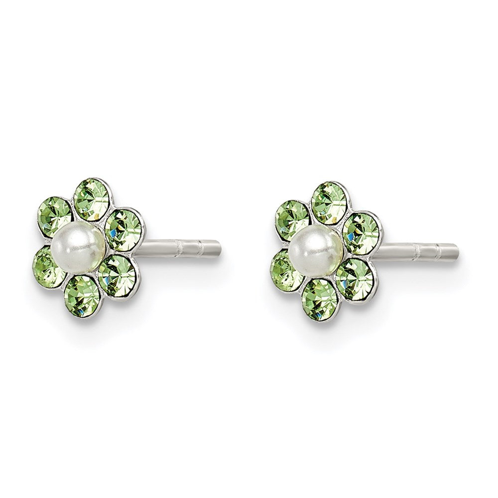 Sterlingsilber Poliert Kinder Stellux Kristall & Imitat Perle Blume Stecker Ohrring Set