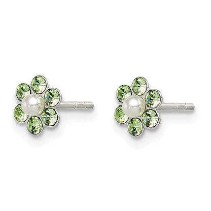 Sterlingsilber Poliert Kinder Stellux Kristall & Imitat Perle Blume Stecker Ohrring Set