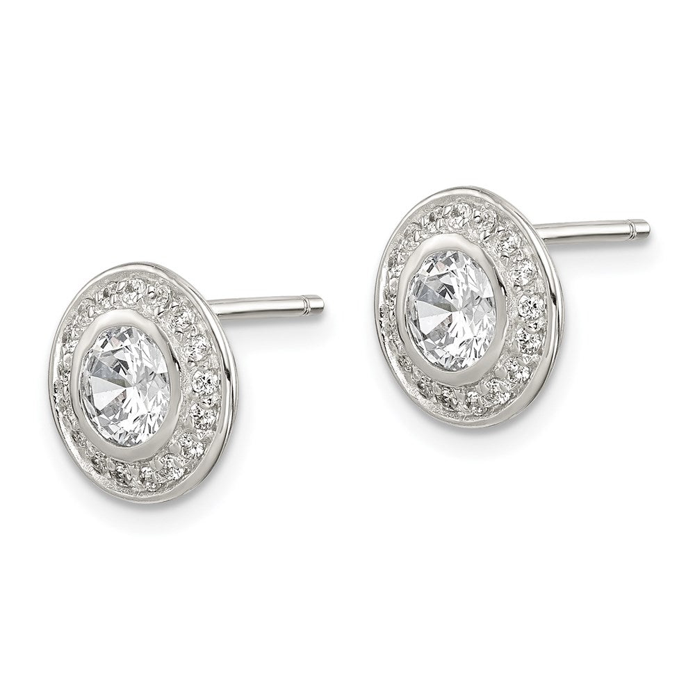 Sterlingsilber Rhodiniert Poliert Pavé Zirkonia Heiligenschein Rund Ohrstecker