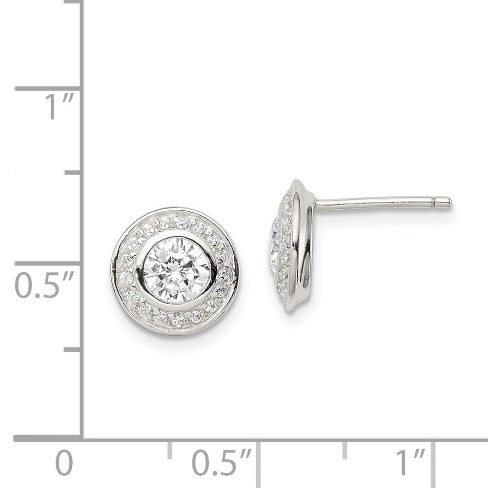 Sterlingsilber Rhodiniert Poliert Pavé Zirkonia Heiligenschein Rund Ohrstecker