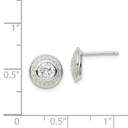 Sterlingsilber Rhodiniert Poliert Pavé Zirkonia Heiligenschein Rund Ohrstecker