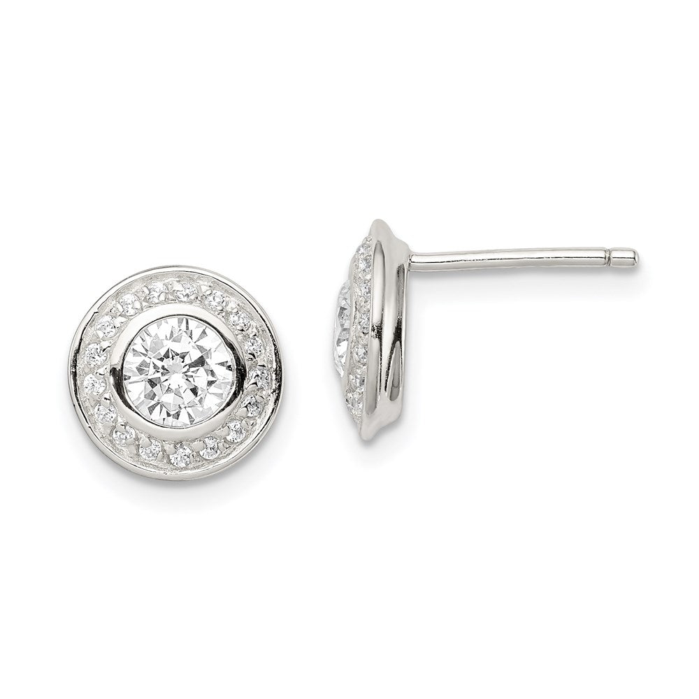 Sterlingsilber Rhodiniert Poliert Pavé Zirkonia Heiligenschein Rund Ohrstecker