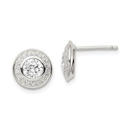 Sterlingsilber Rhodiniert Poliert Pavé Zirkonia Heiligenschein Rund Ohrstecker