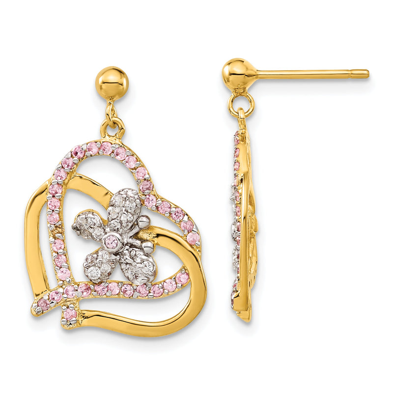 Sterlingsilber & Glanz Vergoldet Rosa Klar Zirkonia Schmetterling Herz Stecker Ohrhänger
