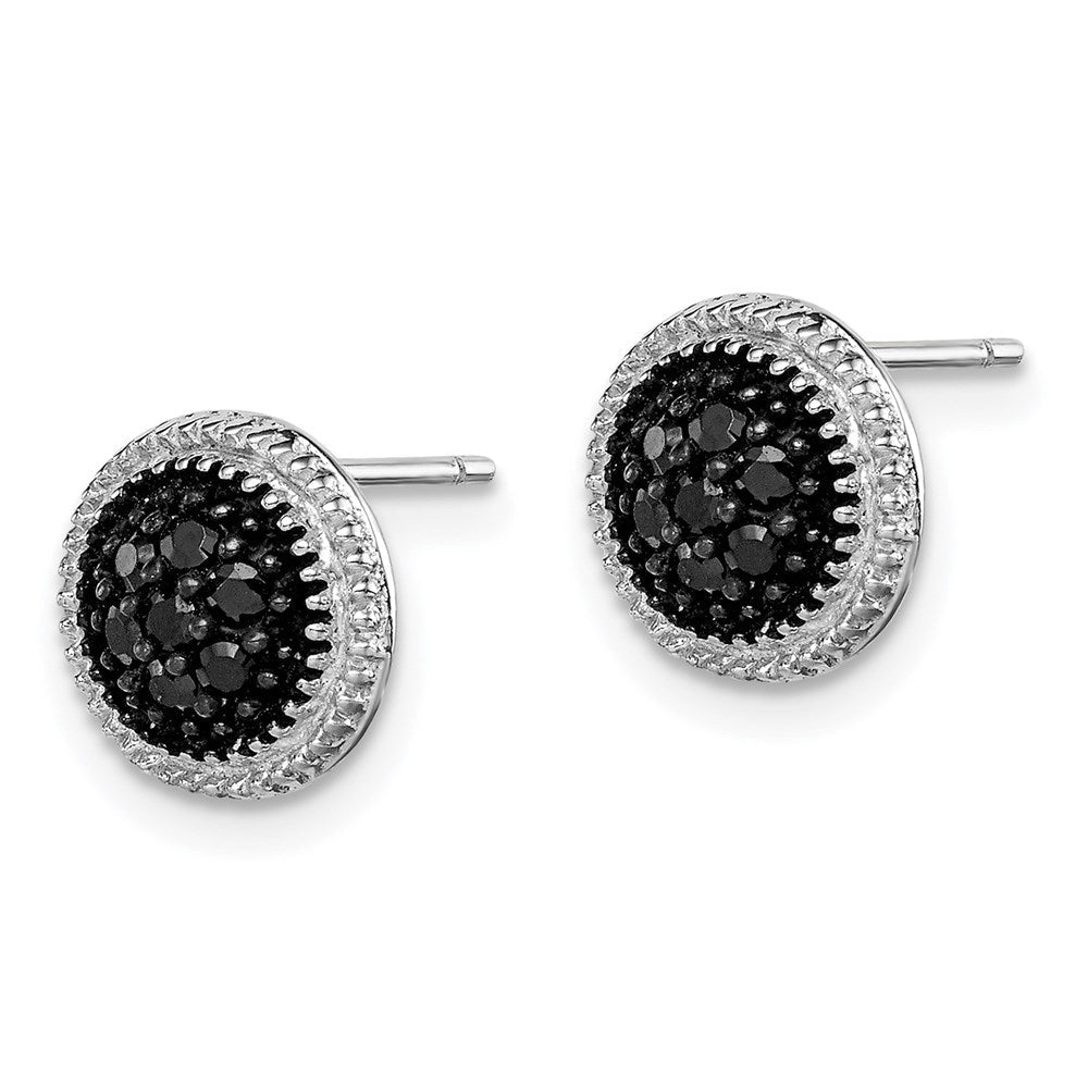 Sterlingsilber Rhodiniert Poliert & Strukturiert Schwarz Zirkonia Rund Ohrstecker
