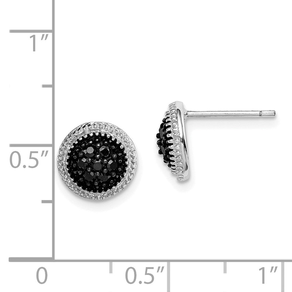 Sterlingsilber Rhodiniert Poliert & Strukturiert Schwarz Zirkonia Rund Ohrstecker