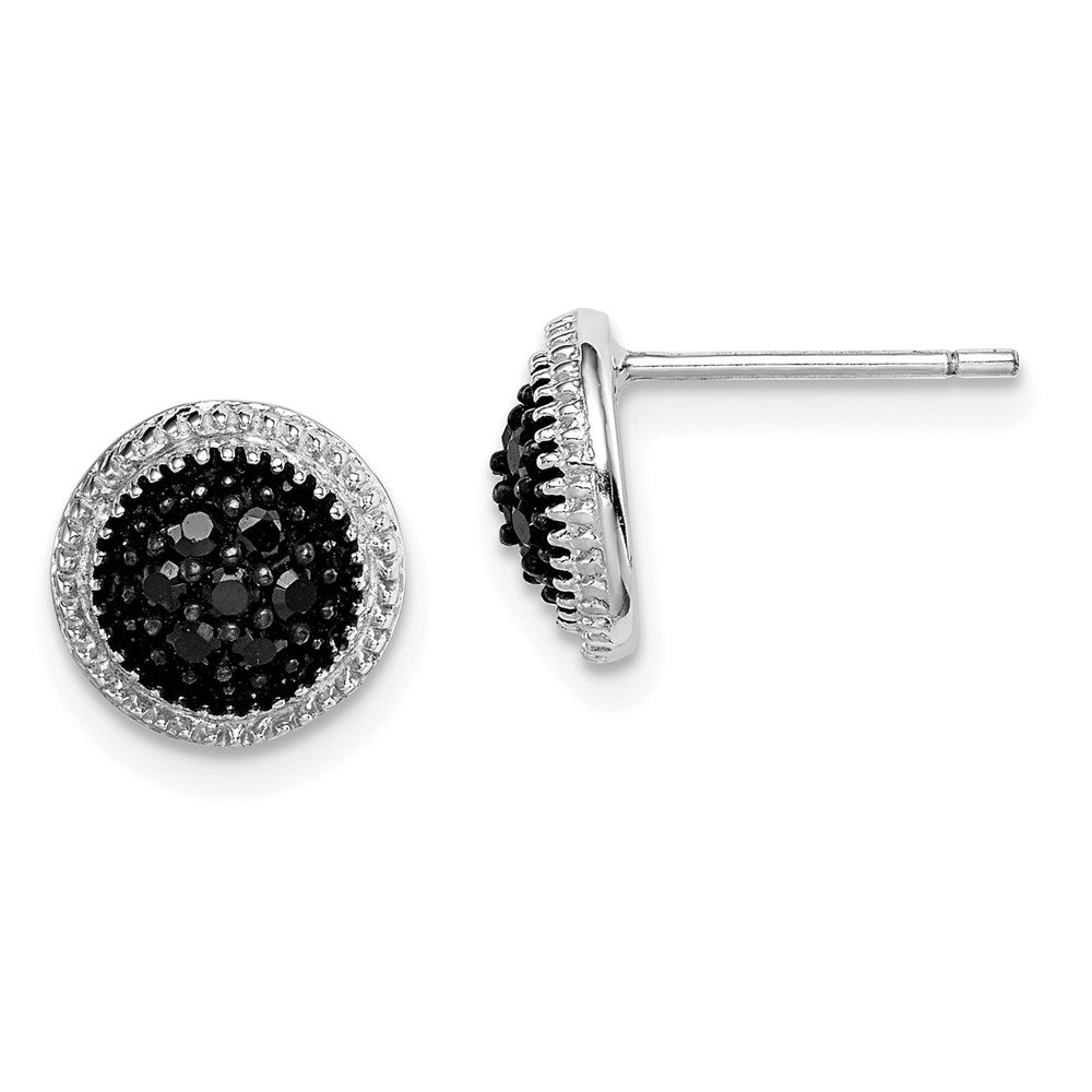 Sterlingsilber Rhodiniert Poliert & Strukturiert Schwarz Zirkonia Rund Ohrstecker
