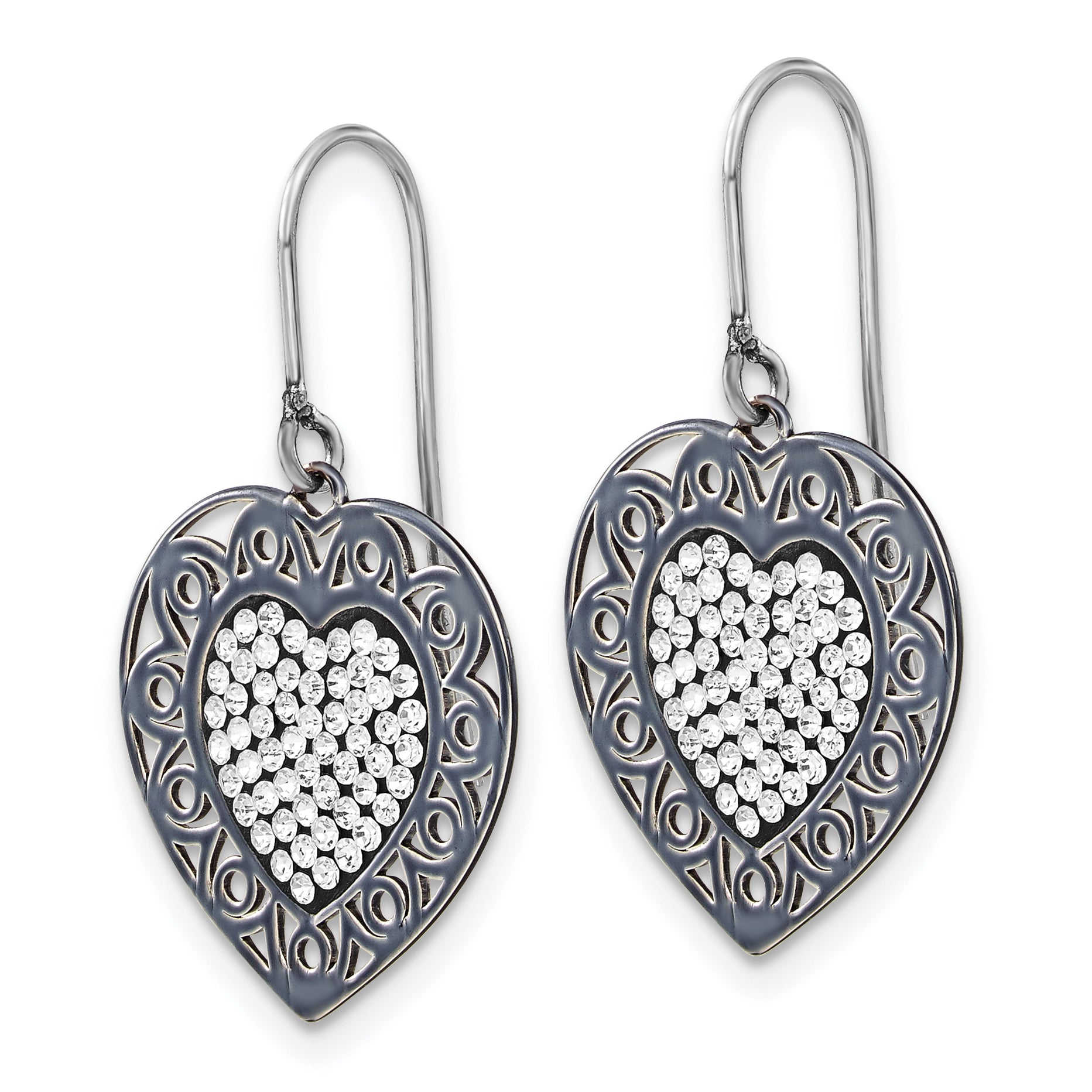 Sterlingsilber & Schwarz Keramik Swarovski Kristall Herz Ohrhänger