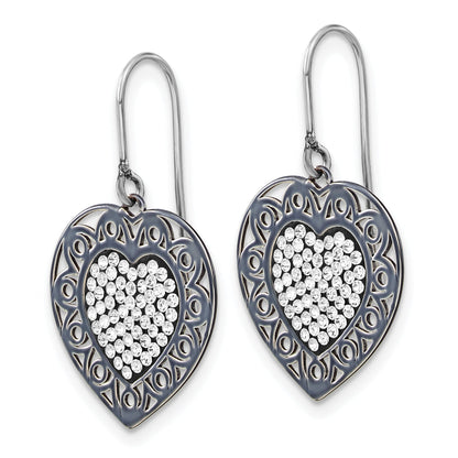 Sterlingsilber & Schwarz Keramik Swarovski Kristall Herz Ohrhänger