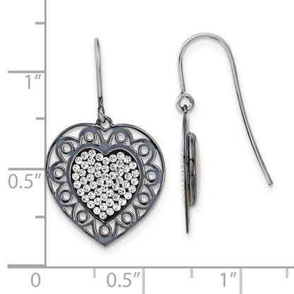 Sterlingsilber & Schwarz Keramik Swarovski Kristall Herz Ohrhänger