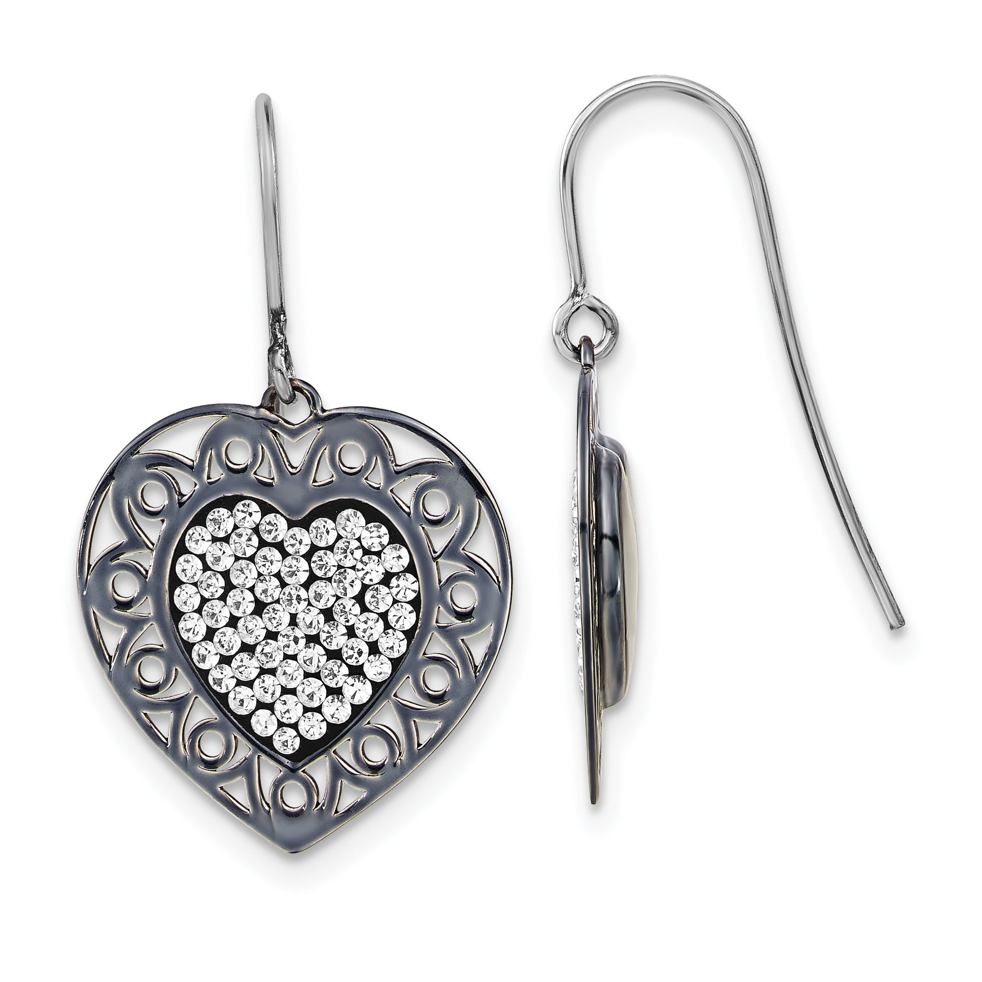 Sterlingsilber & Schwarz Keramik Swarovski Kristall Herz Ohrhänger