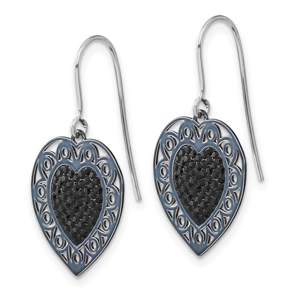 Sterlingsilber Schwarz Keramik Swarovski Kristall Herz Ohrhänger