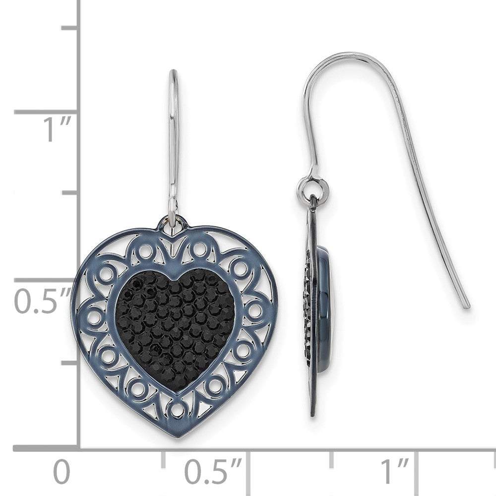 Sterlingsilber Schwarz Keramik Swarovski Kristall Herz Ohrhänger