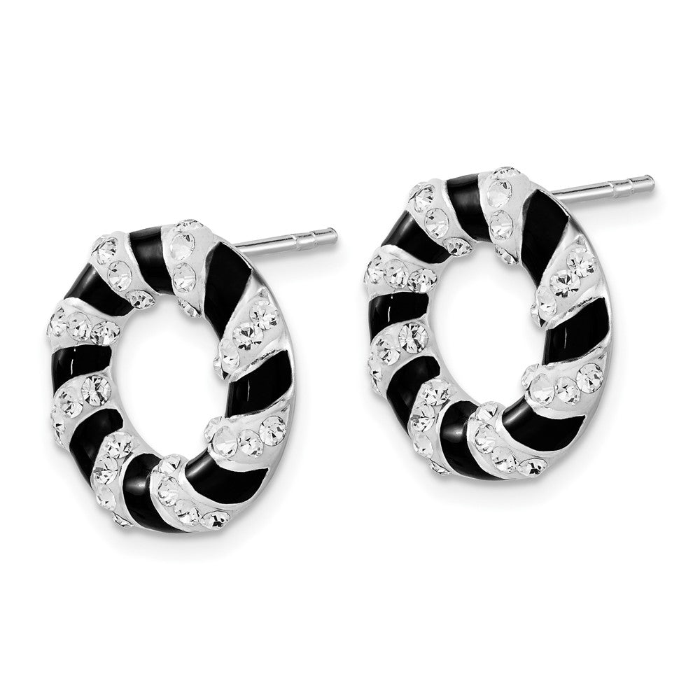 Sterlingsilber Stellux Kristall & Schwarz Emaille Offen Kreis Ohrstecker