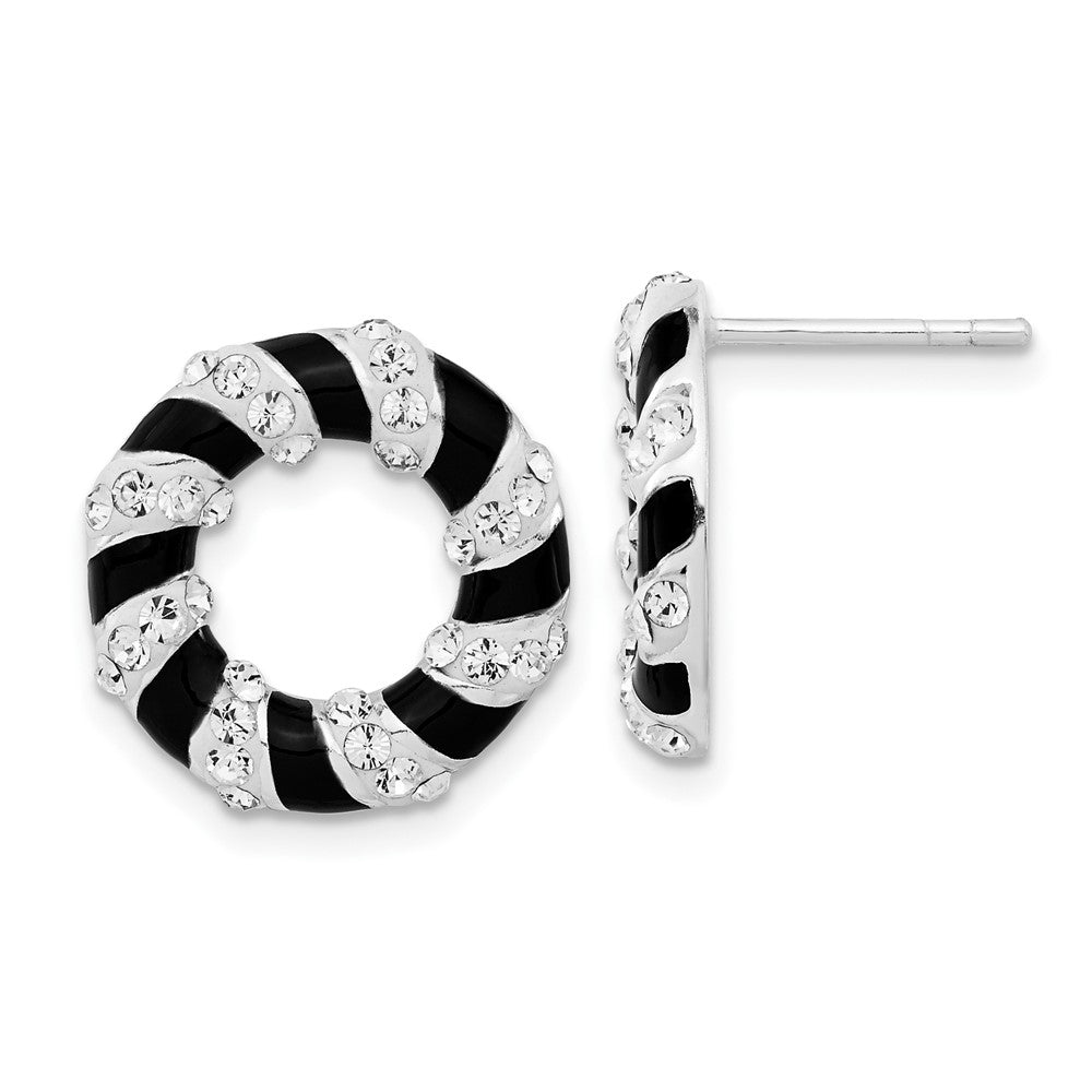 Sterlingsilber Stellux Kristall & Schwarz Emaille Offen Kreis Ohrstecker