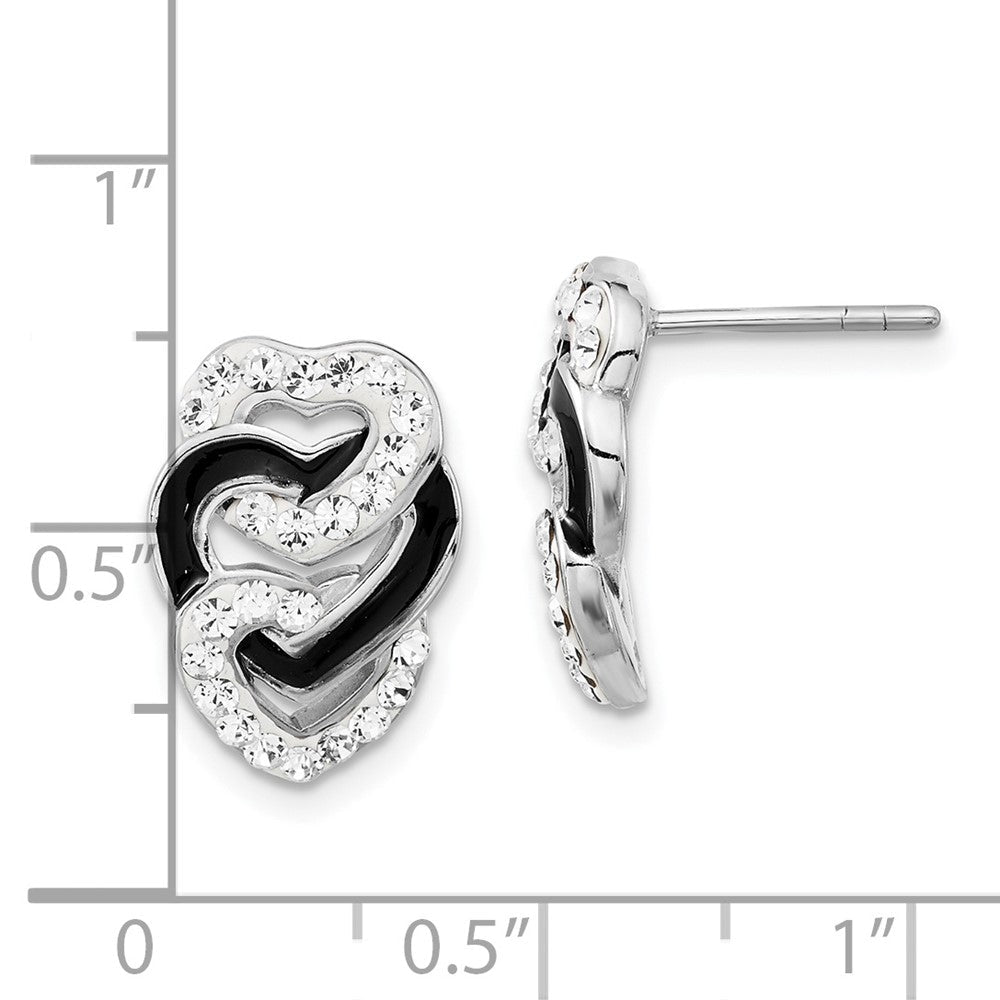 Sterlingsilber Rhodiniert Schwarz Emaille & Stellux Kristall Tri Herz Ohrstecker