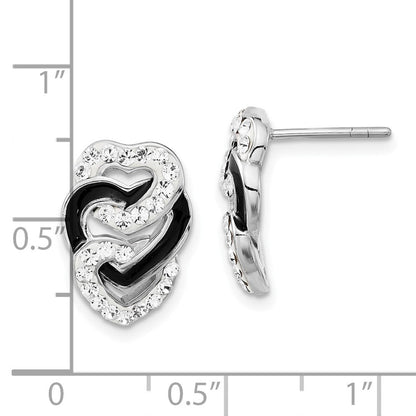 Sterlingsilber Rhodiniert Schwarz Emaille & Stellux Kristall Tri Herz Ohrstecker