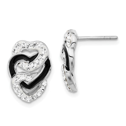 Sterlingsilber Rhodiniert Schwarz Emaille & Stellux Kristall Tri Herz Ohrstecker