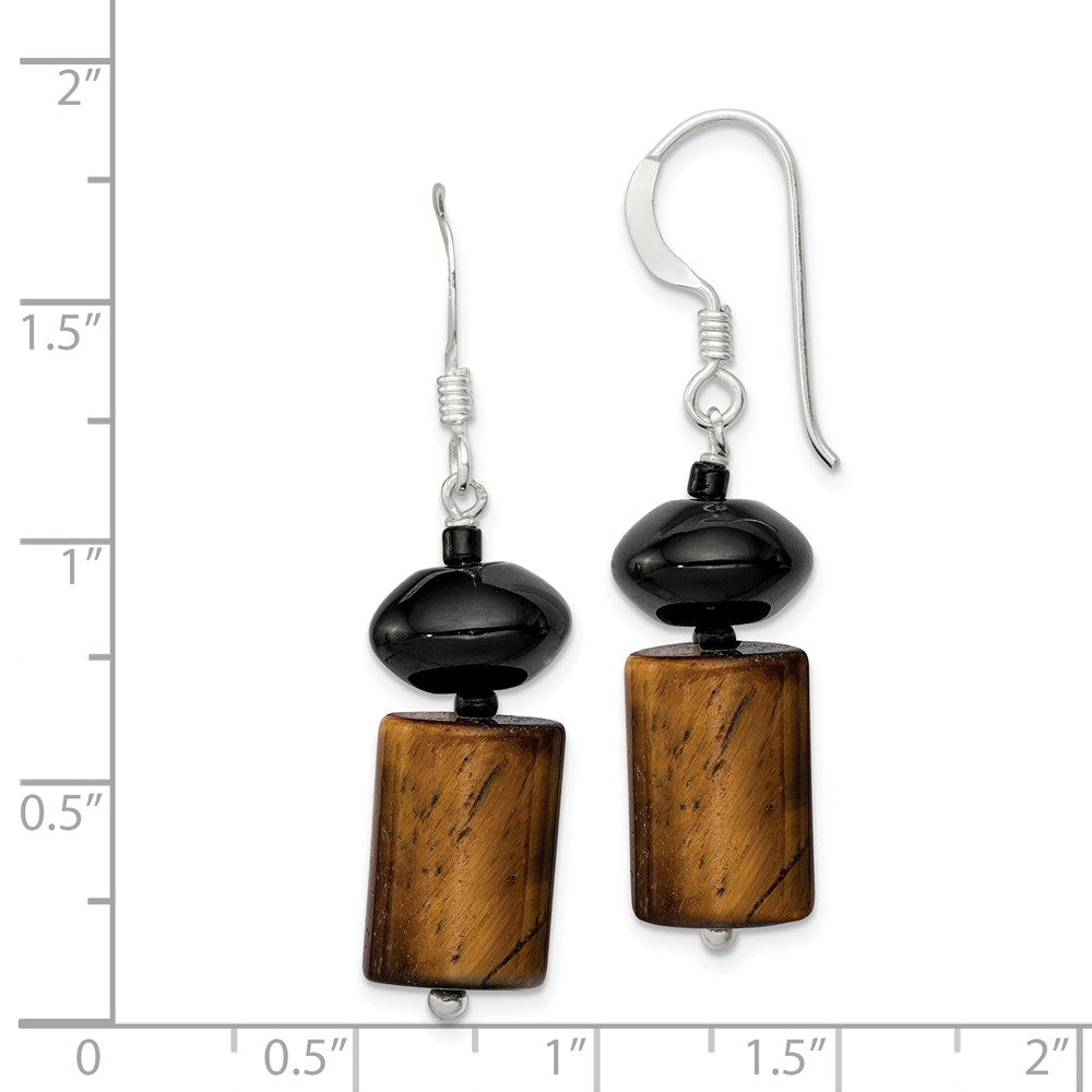 Sterlingsilber Schwarz Achat / Glas Perle Tiger Auge Hängend Ohrring