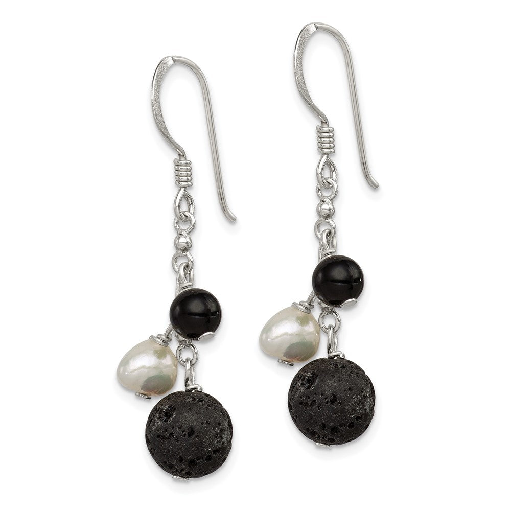 Sterlingsilber Poliert Fwc Perle/black Achat/lava Rock Ohrhänger