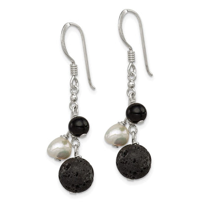 Sterlingsilber Poliert Fwc Perle/black Achat/lava Rock Ohrhänger