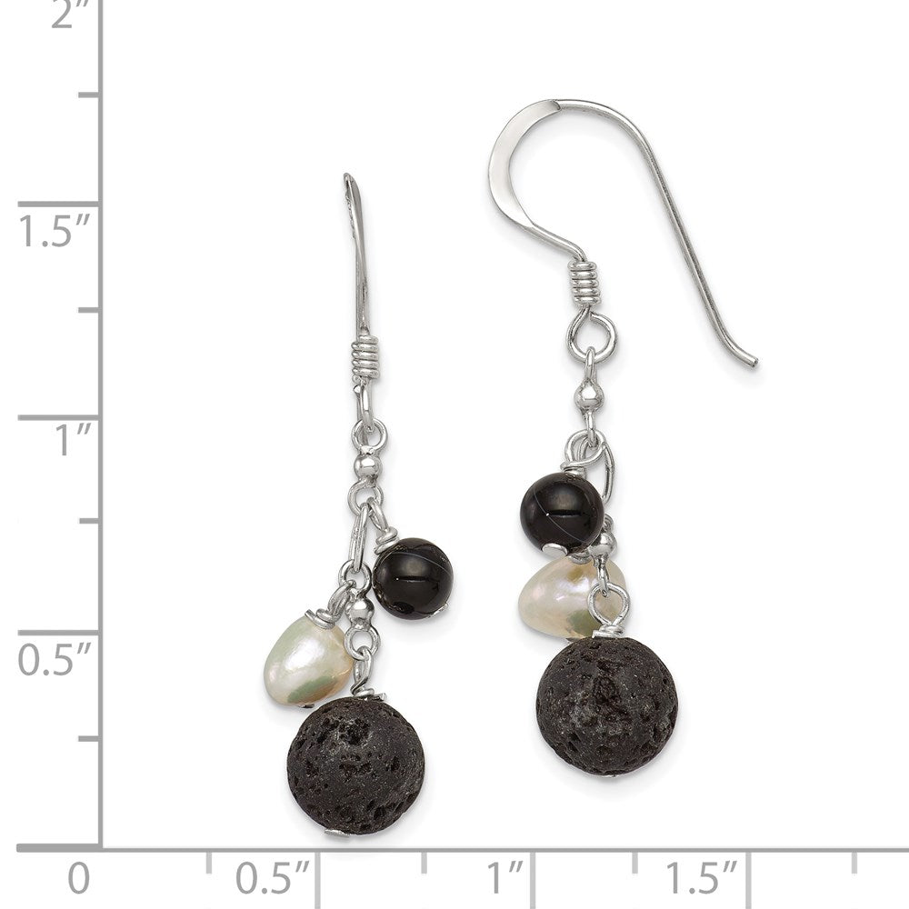 Sterlingsilber Poliert Fwc Perle/black Achat/lava Rock Ohrhänger