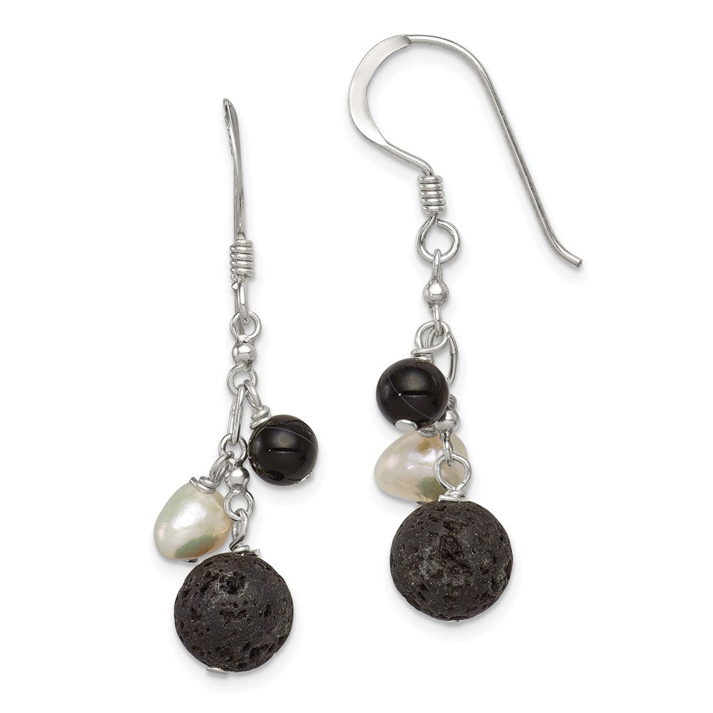 Sterlingsilber Poliert Fwc Perle/black Achat/lava Rock Ohrhänger