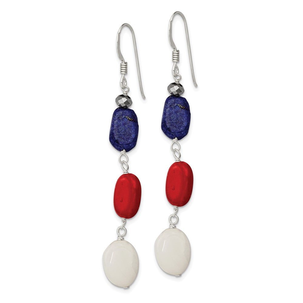 Sterlingsilber Poliert Rot Coral/crystal/white Jade/lapis Ohrhänger
