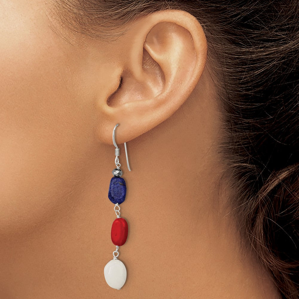 Sterlingsilber Poliert Rot Coral/crystal/white Jade/lapis Ohrhänger