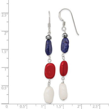 Sterlingsilber Poliert Rot Coral/crystal/white Jade/lapis Ohrhänger