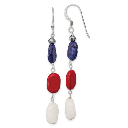 Sterlingsilber Poliert Rot Coral/crystal/white Jade/lapis Ohrhänger