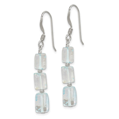 Sterlingsilber Poliert Rectangular Licht Blau Quarz Ohrhänger
