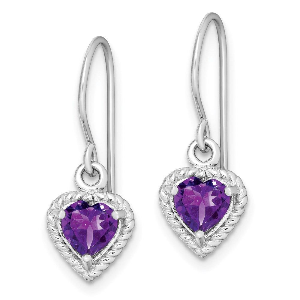 Sterlingsilber Rhodiniert Amethyst Klein Herz Ohrringe