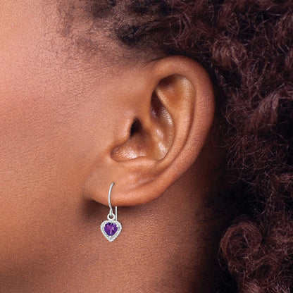 Sterlingsilber Rhodiniert Amethyst Klein Herz Ohrringe
