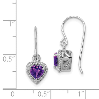 Sterlingsilber Rhodiniert Amethyst Klein Herz Ohrringe