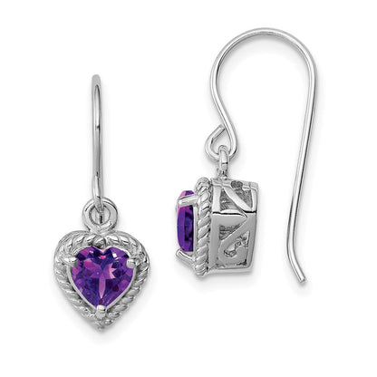 Sterlingsilber Rhodiniert Amethyst Klein Herz Ohrringe